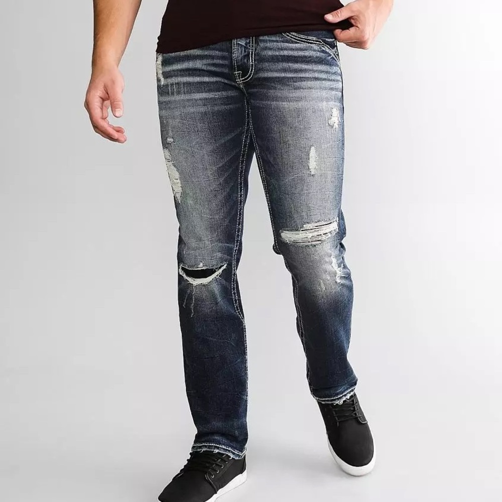 Men's Salvage Jeans | Mayhem Straight Distressed Dark Wash | 34x34